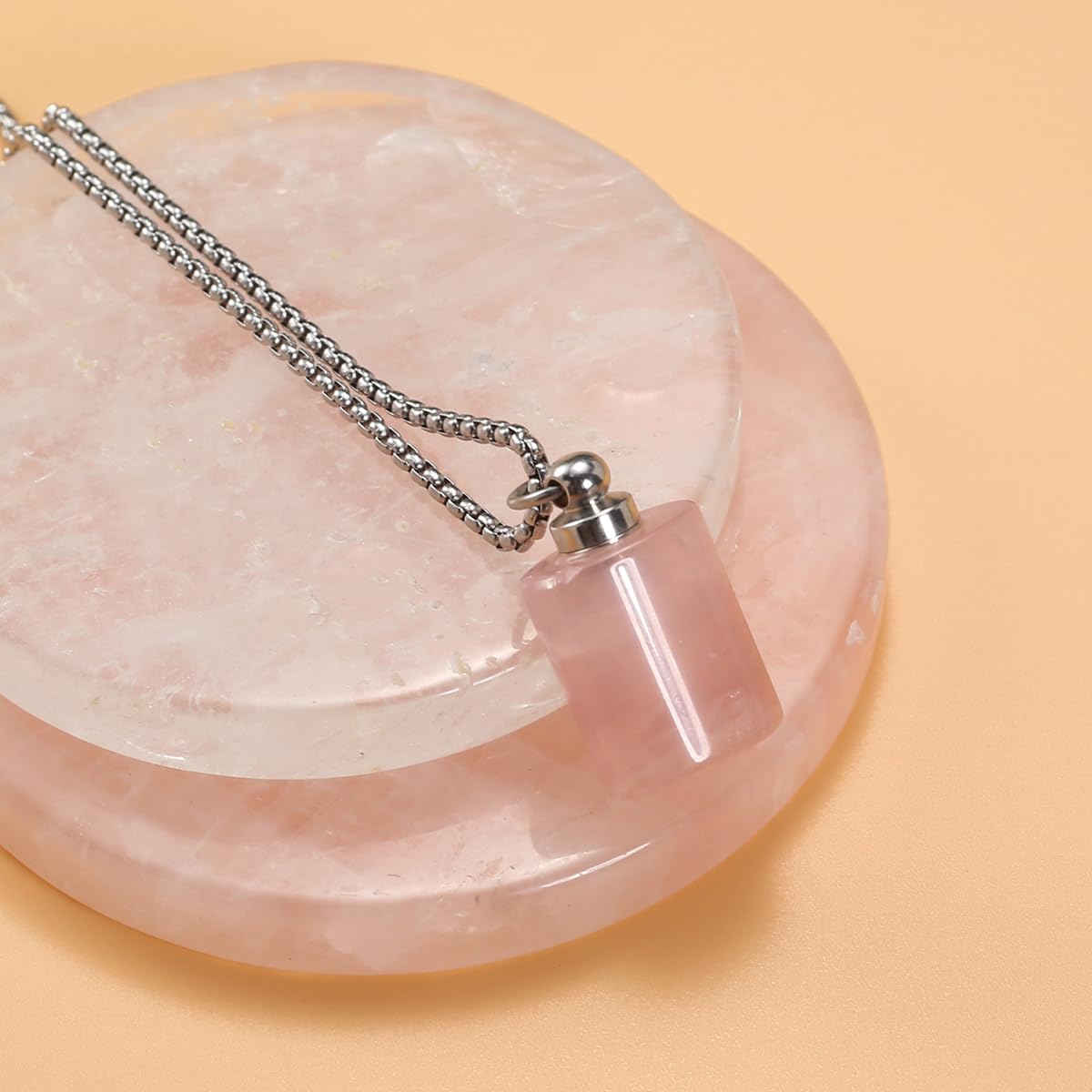 Zotoone 2PCS Natural Stone Perfume Bottle Pendant Necklace Rose Quartz Agate Link Chain Healing Crystals Stone Charms Necklaces For Women