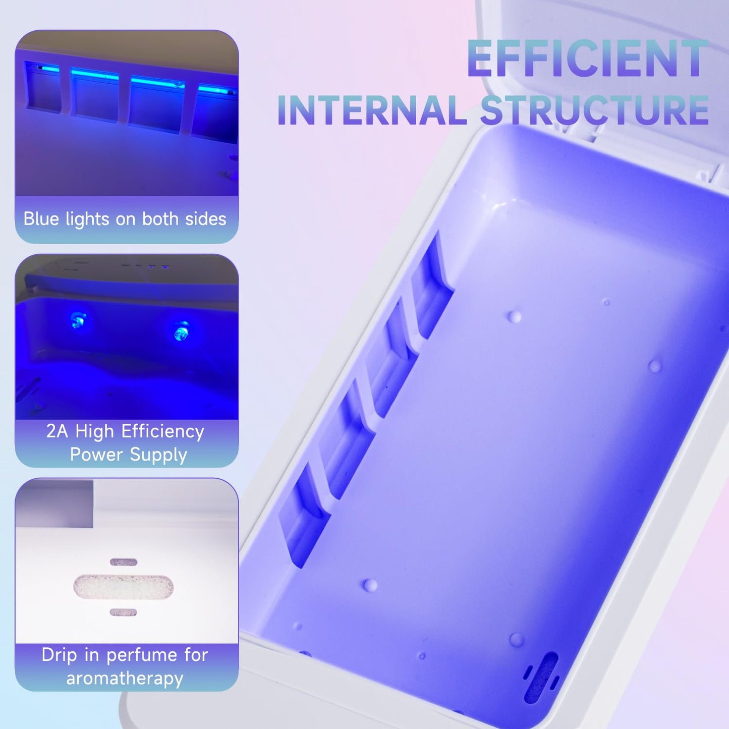 UV Light Nail Tool Cleaner Portable USB Cleaning Box 360° UV Cleaning Container Multi-function Aromatherapy Cleansing Box Manicure Tools Clean Machine for Nails Supplies Salon Phone Glasses White