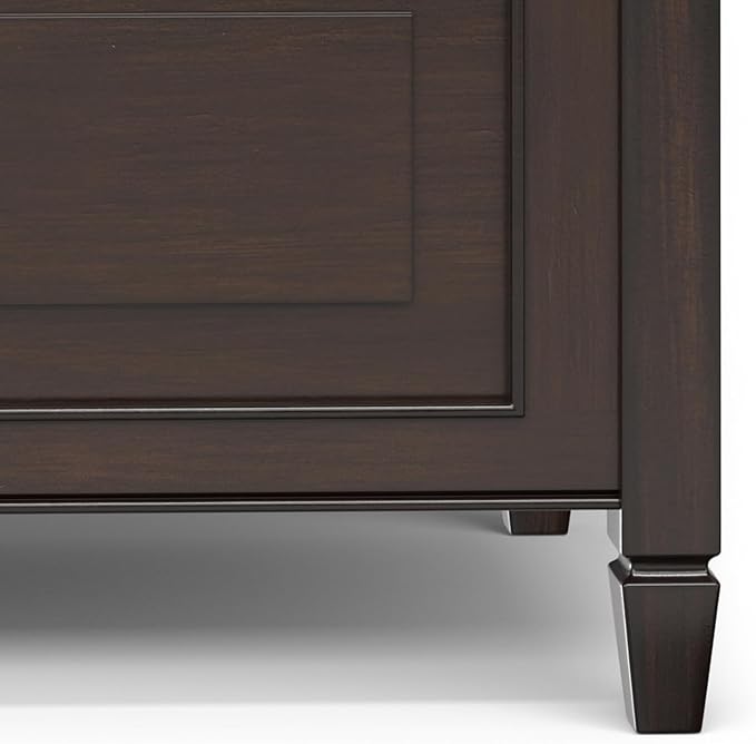 SIMPLIHOME Connaught Entryway Storage Bench - 30 inch Wide Solid Wood Small Storage Seat in Chestnut Brown, Traditional Bench for Entryway or Living Room with Lift-Up Lid and Decorative Trim