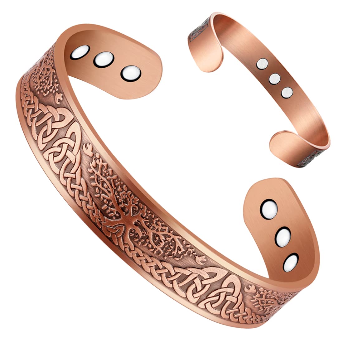 Cigmag 9X Copper Bracelet for Men Copper Magnetic Bracelet Strength Magnets Tree of Life Pattern Adjustable Solid Pure Cuff Bangle