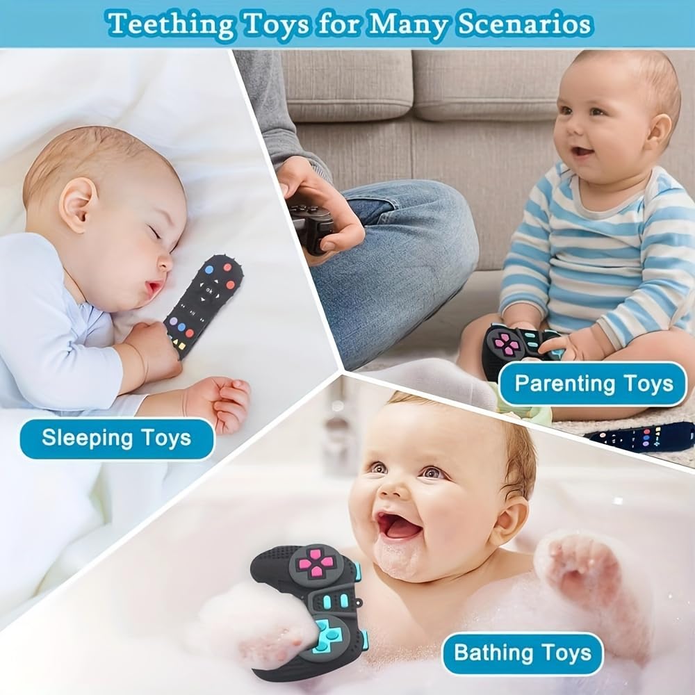 AALFA Baby Teething Toy, Soft TV Remote+Game Machine Shape Chew Set Intellectual Development Intellectual Development Educational Toy,Safe Silicone Toddler Infant (Pink (Handle+Remote Control))