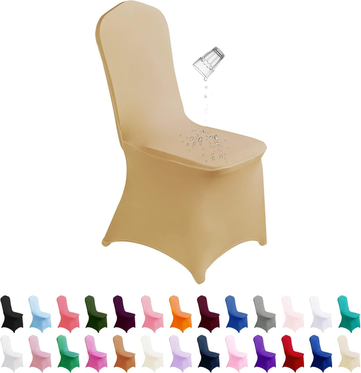 SUPERO Waterproof Spandex Chair Cover 12PCS, Stretch Dining Chair Covers, Polyester Outdoor Chair Covers, Protector Stretch Chair Cover for Party Universal, Banquet, Wedding Event, Hotel(Champagne)