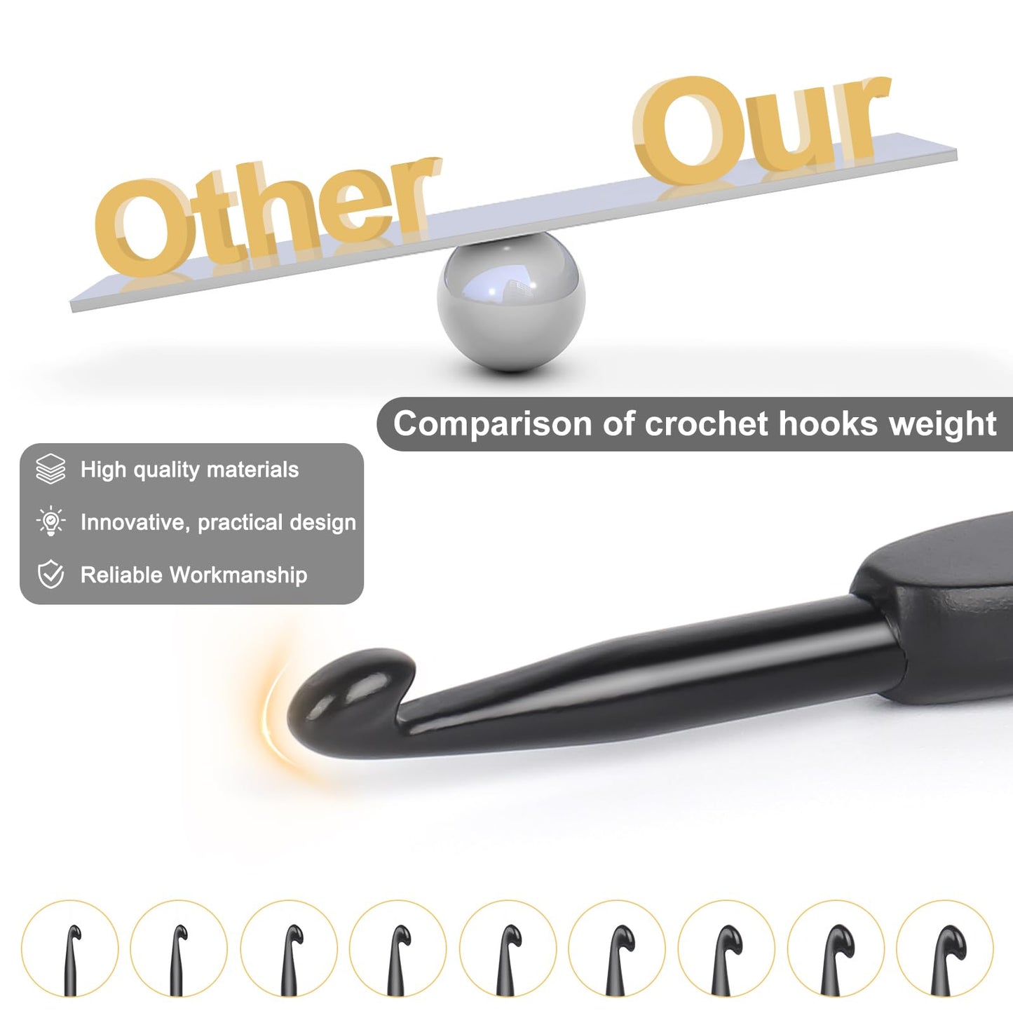 Katech 9 Sizes Crochet Hooks, Ergonomic Soft Grip Aluminum Crochet Hook Set, Black Plastic Crochet Needles for Arthritic Hands Beginners Kids Adults Ideal Crochet Lovers Gift 2.0mm(B)-6.0mm(J)