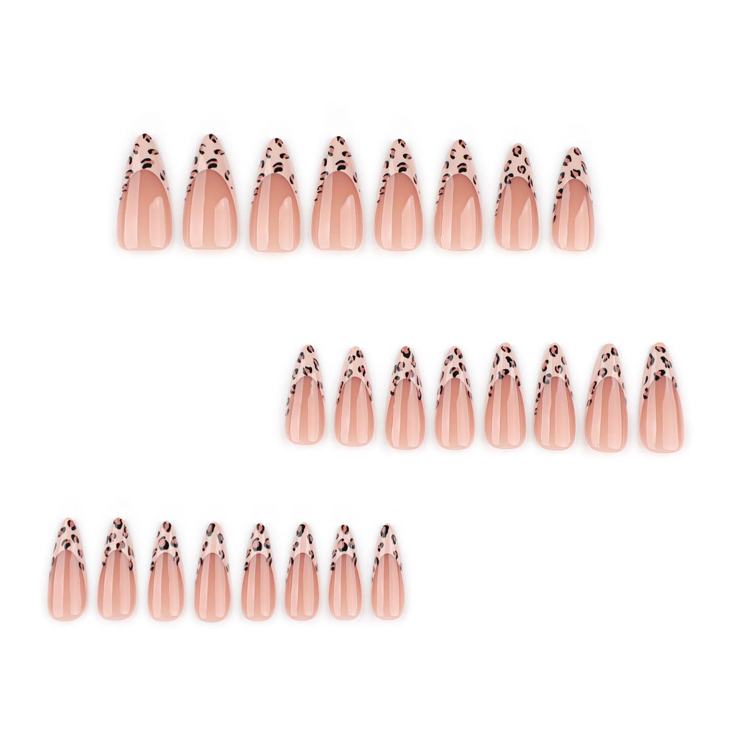 IMSOHOT Fall Press on Nails Long Stiletto Fake Nails Brown Leopard Print French Nail Tips Glossy Acrylic False Nails Autumn Stick on Nail for Women