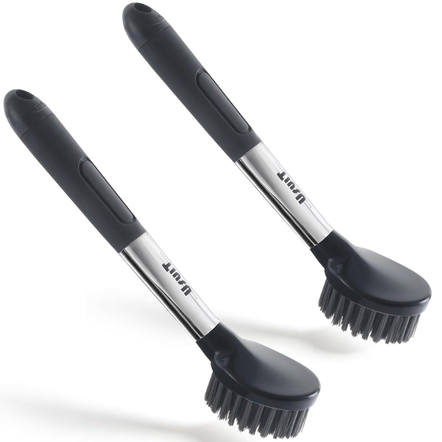 Usuit Soap Dispensing Dish Brush (2 Pack) – Ergonomic Kitchen Scrub Brush with Soap Dispenser Handle – Non-Slip Dish Scrubber for Pot, Pan, and Sink Cleaning – Easy-to-Handle Washing Brushes for Home