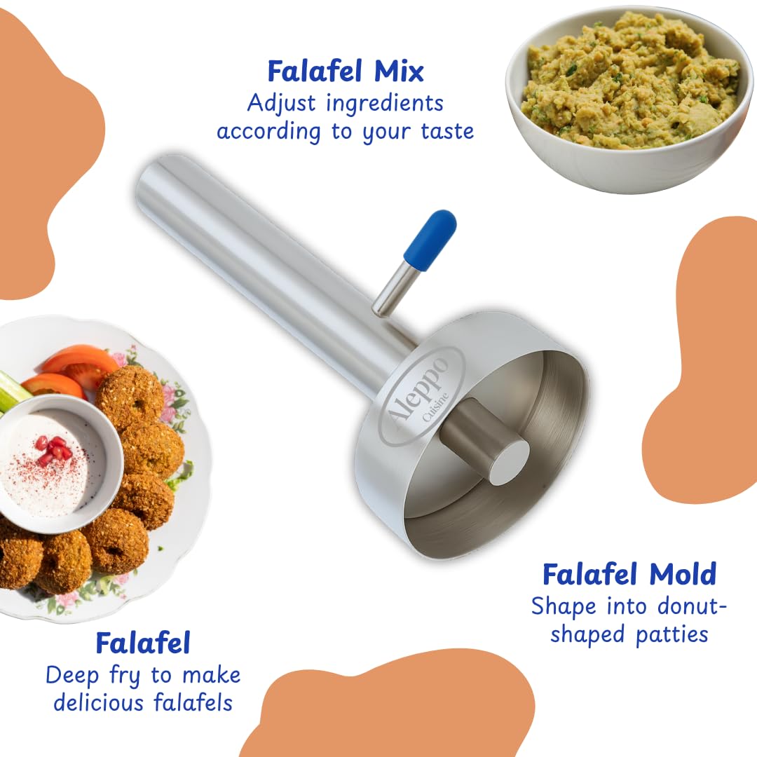 Falafel Maker Press Stainless Steel Syrian Type With Hole (Donut Shape) Premium Quality Kitchen Tool Meatball Mold Scoop Smooth Handle With Rubber Cap (Medium Donut 2.3")