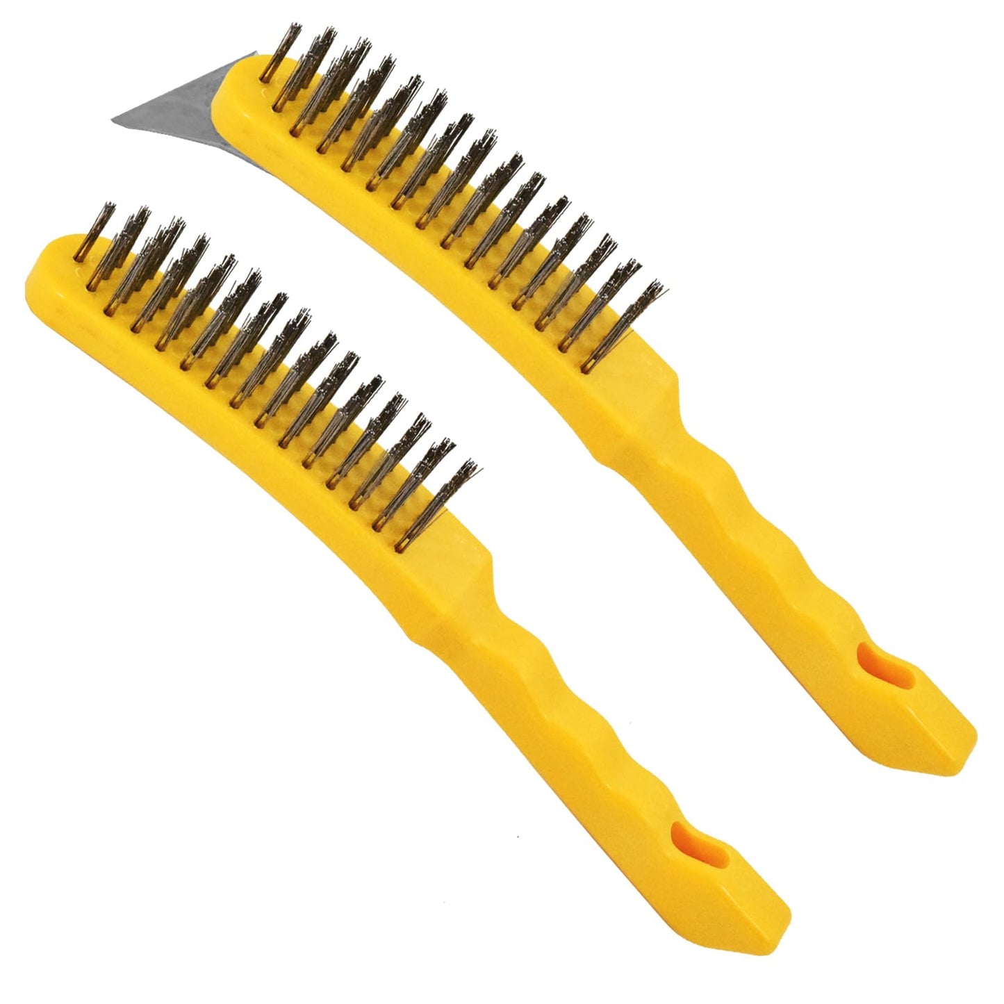 BSMstone Wire Brush Set Heavy Duty Stainless Steel Bristles Brush with Plastic Handle 2 in 1 Deeping Cleaning Tools for Rust,Welding Slay,Dirt,Painting Scrubbing