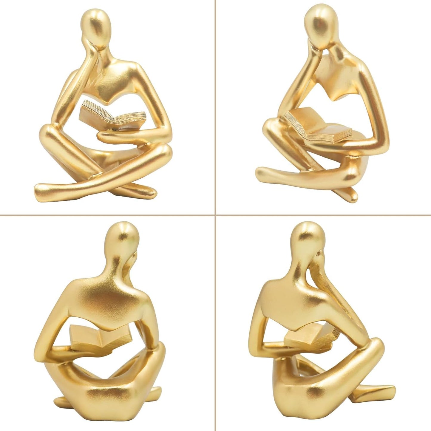 Chiorgone Golden Abstract Thinker Reading Sculpture - Resin Desktop Statue for Home Office Decor & Intellectual Gift (Contemplative Right Pose)