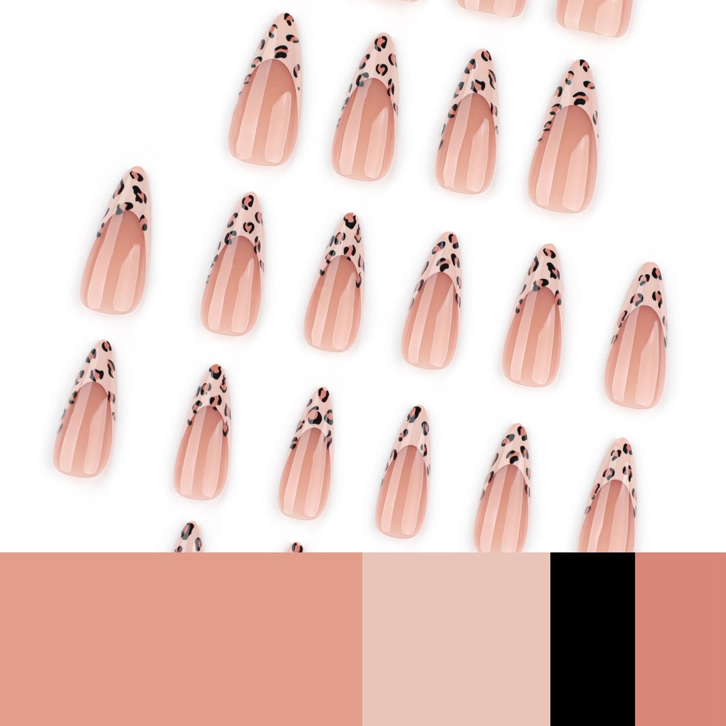 IMSOHOT Fall Press on Nails Long Stiletto Fake Nails Brown Leopard Print French Nail Tips Glossy Acrylic False Nails Autumn Stick on Nail for Women