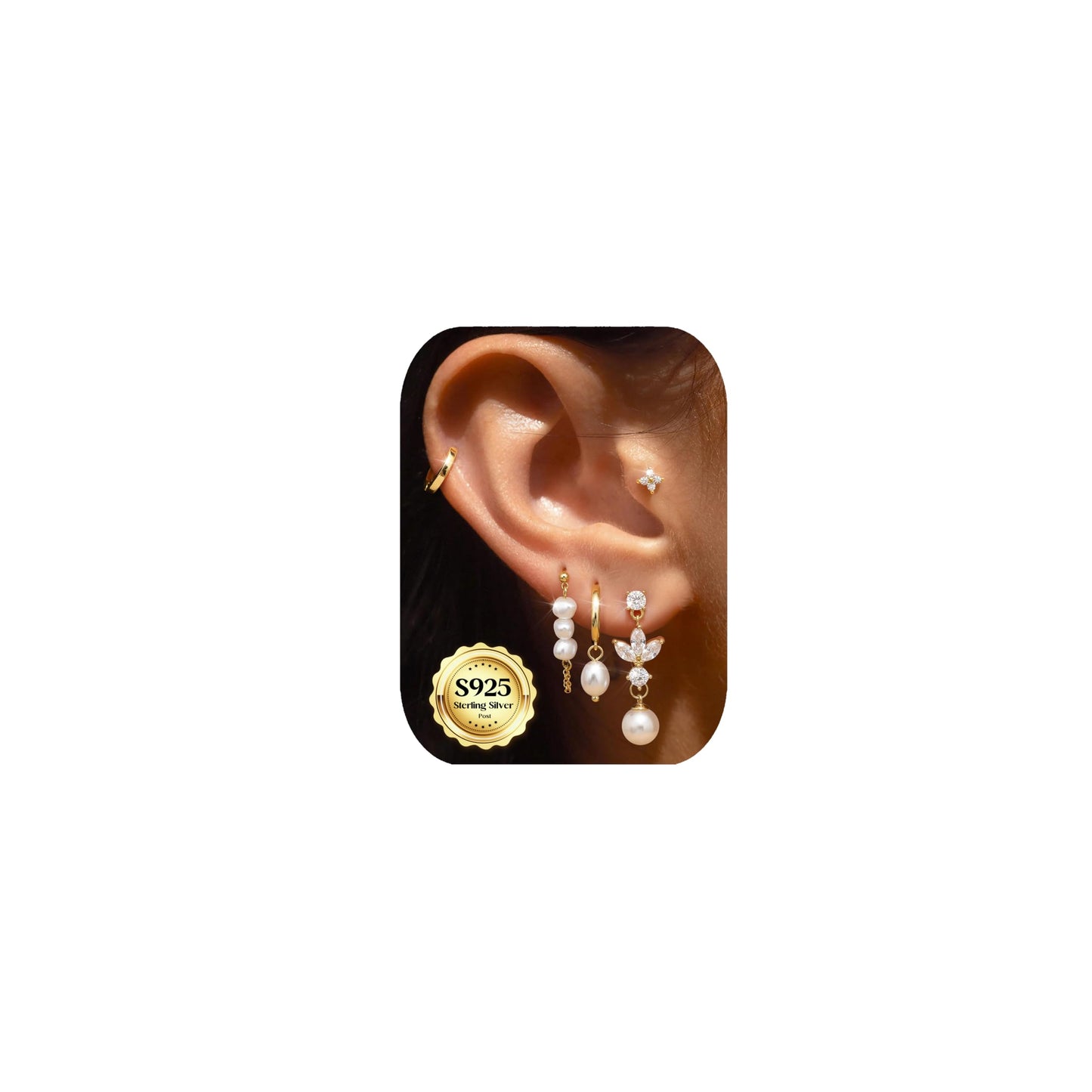 MILACOLATO 5Pairs 925 Sterling Silver Earrings for Women 14K Gold Plated Stud Huggie Hoop Earrings Sets for Multiple Piercing Hypoallergenic Pearl Cartilage Earrings Stacks Trendy Gifts