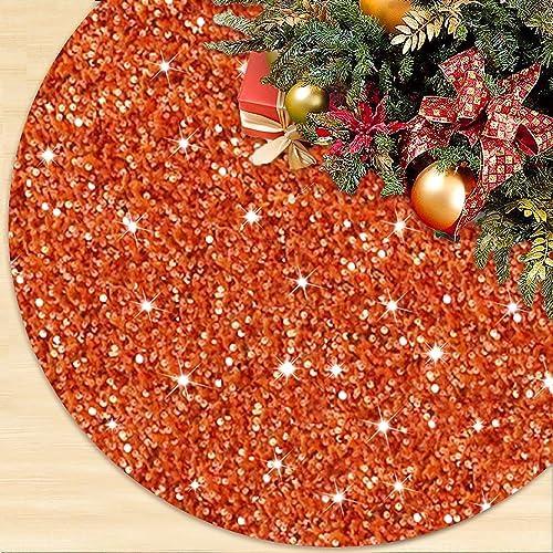 Halloween Tree Skirt 21 inch Orange Christmas Tree Skirt Velvet Tree Mat for Pencil Tree Fall Tree Skirts Sparkly Tree Skirts Cover Thanksgiving Christmas Tree Carpet Xmas Ornaments