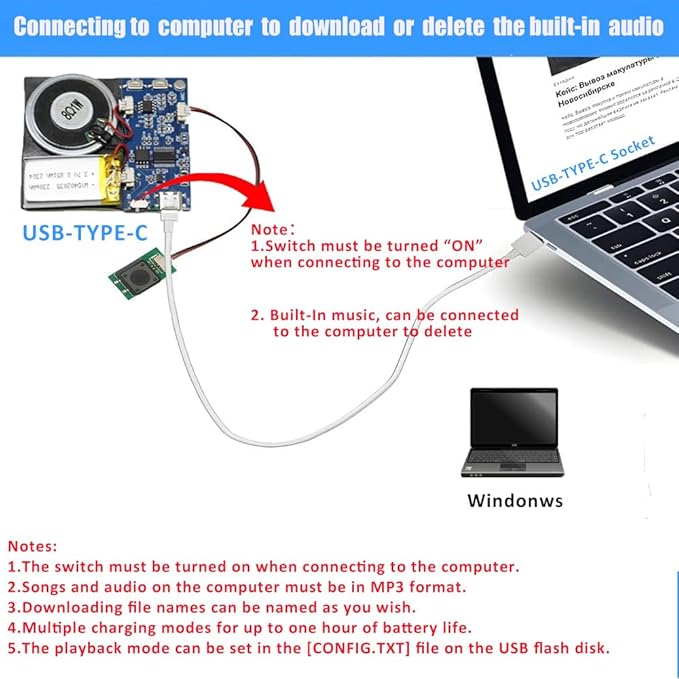 XLW Module - 16MB Push Button Activated Sound Module with Speaker, Type-C Cable, and Easy Recording Capability16 Minutes for Personalized Greetings, DIY Projects, and Holiday Crafts (Blue-1 PC)