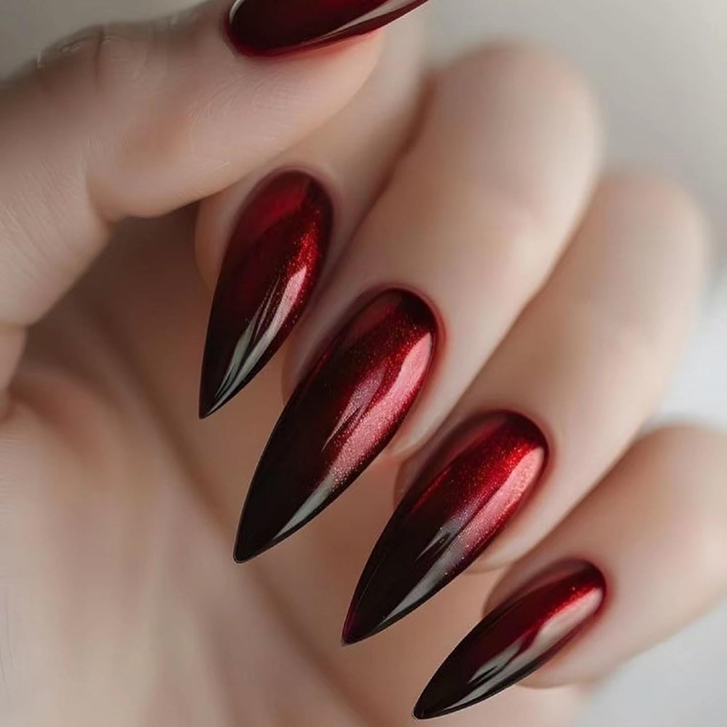 MISUD Press on Nails - Long Stiletto Fake Nails with Goth Red Black, Acrylic Gothic Vampire Design 24 pcs