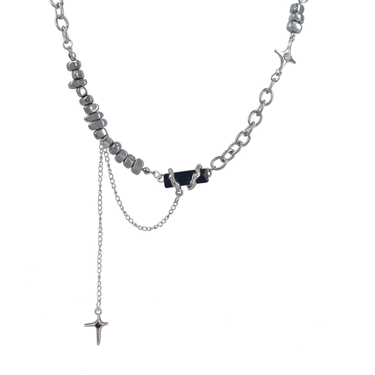 Buyongwant Irregular Necklace Y2k Collar Chain Black Pendant Star Splice Fashion Style Trend Retro