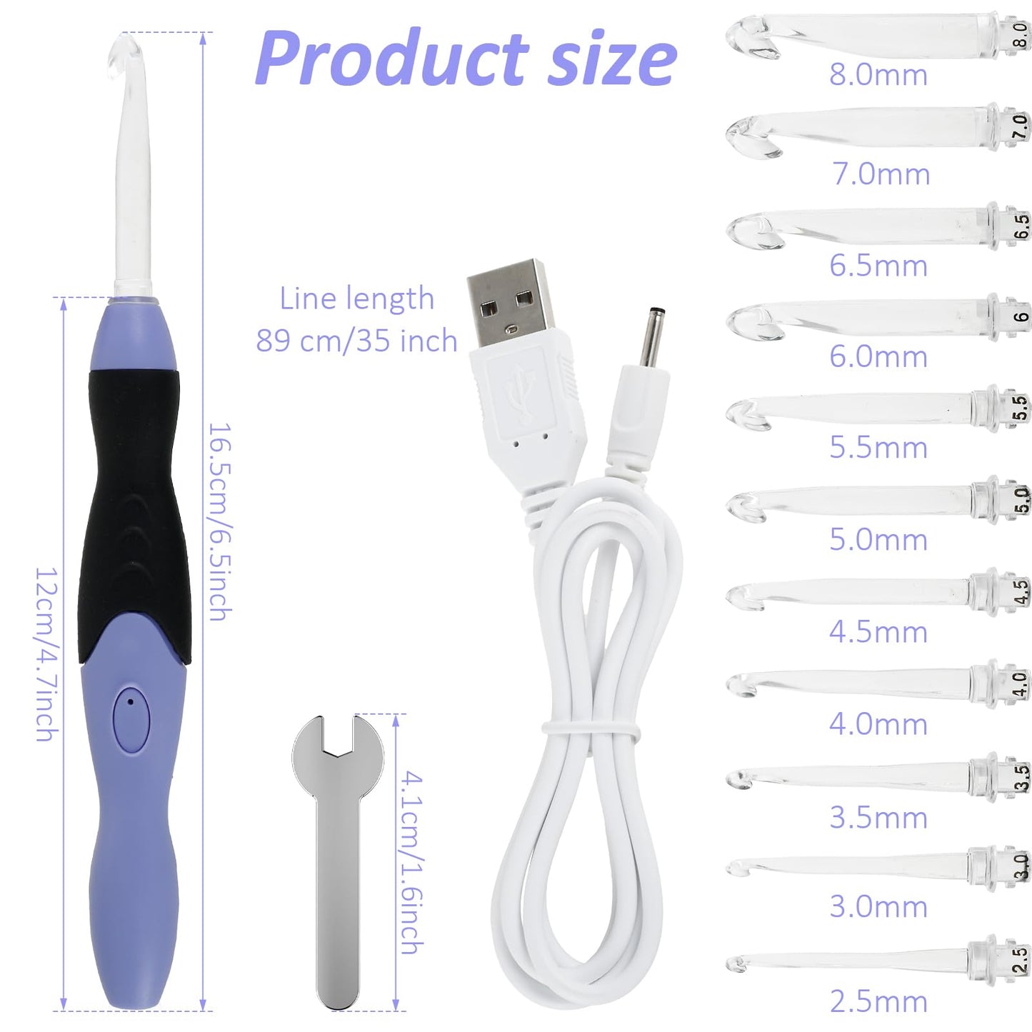 Light Up Crochet Hook Set, 11 Sizes Lighted Crochet Hooks with Case, Rechargeable Crochet Hook 2.5 mm to 8 mm, DIY Crochet Hooks Set for Crocheting and Knitting, Interchangeable Heads Hooks