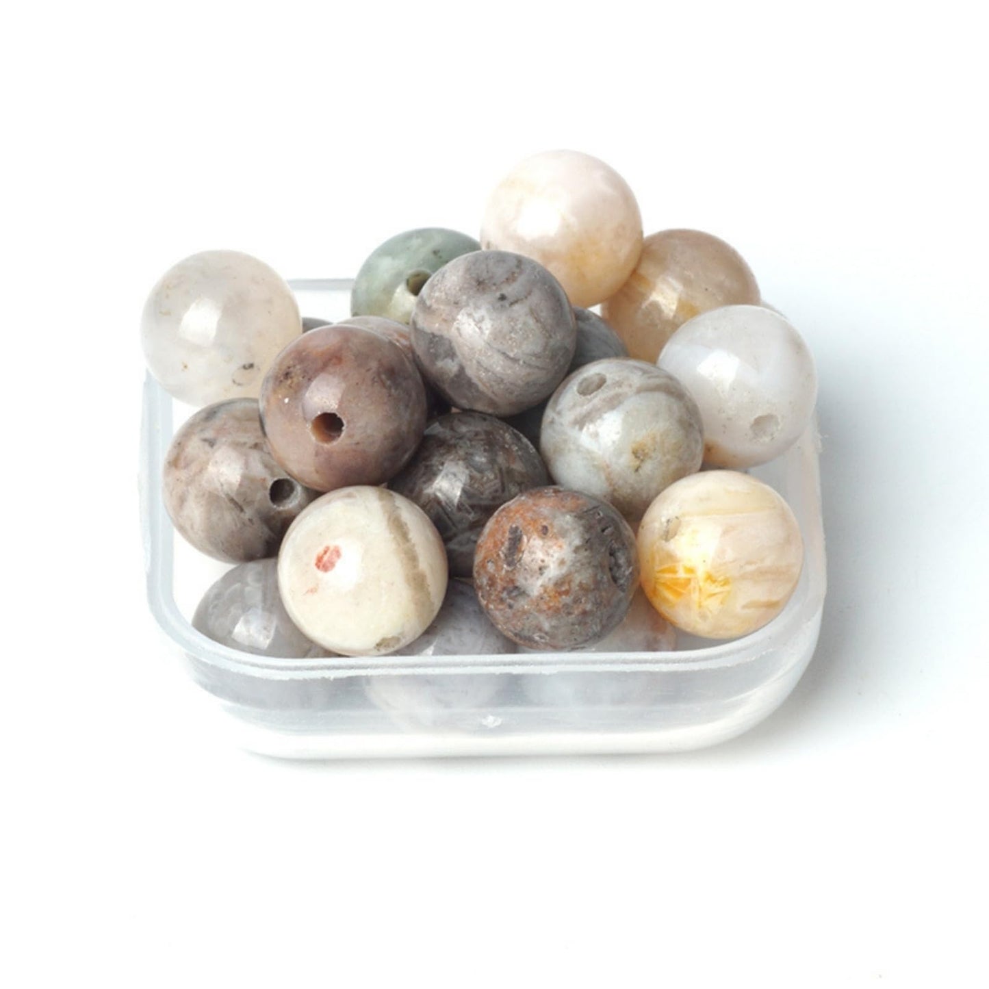 100Pcs Natural Stone 6mm Bamboo Leaf Agate Round Loose Gemstone Energy Healing Beads Hole Size 1mm DIY Smooth Beads for Bracelet Necklace Earrings Jewelry Making