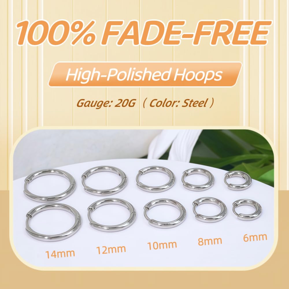 5 Pairs Small Silver Huggie Hoop Earrings Set Women Cartilage Earrings Hypoallergenic Lightweight Stainless Steel Earrings 2nd 3rd Hole Cute Multiple Piercing Stack Jewelry Trendy Gift