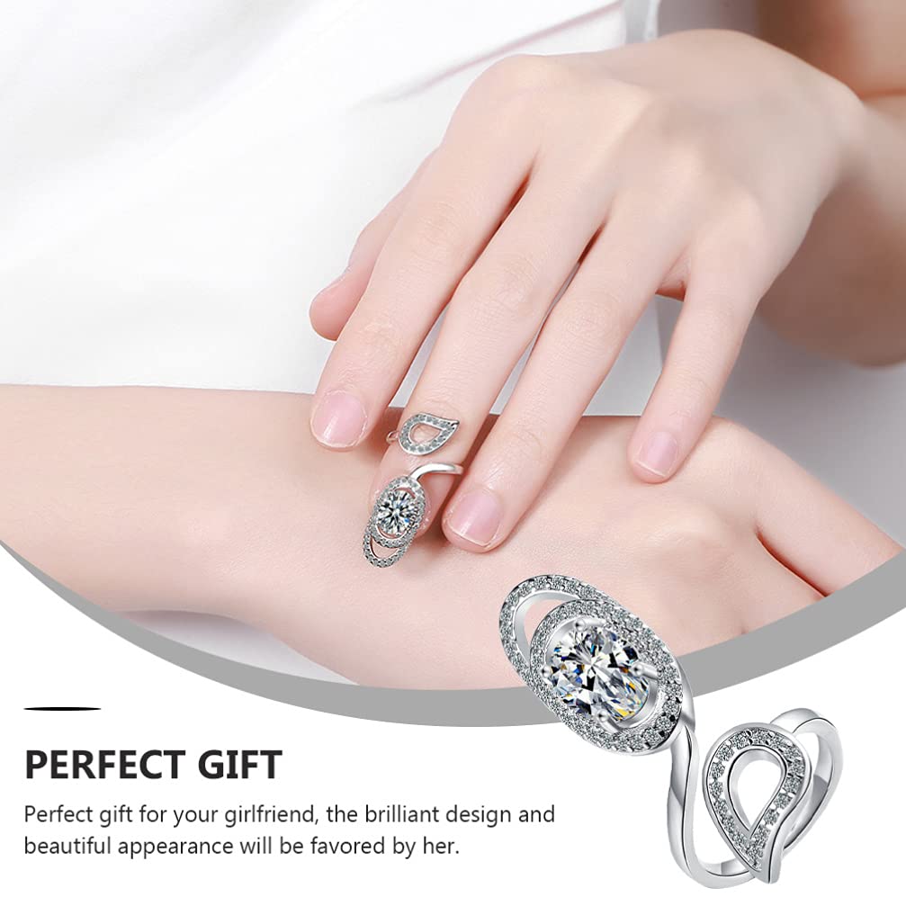 Holibanna Adjustable Open Fingernail Ring Rhinestone Nail Decorative Jewelry for Women Fingertip Nail Ring Party Hand Accessories