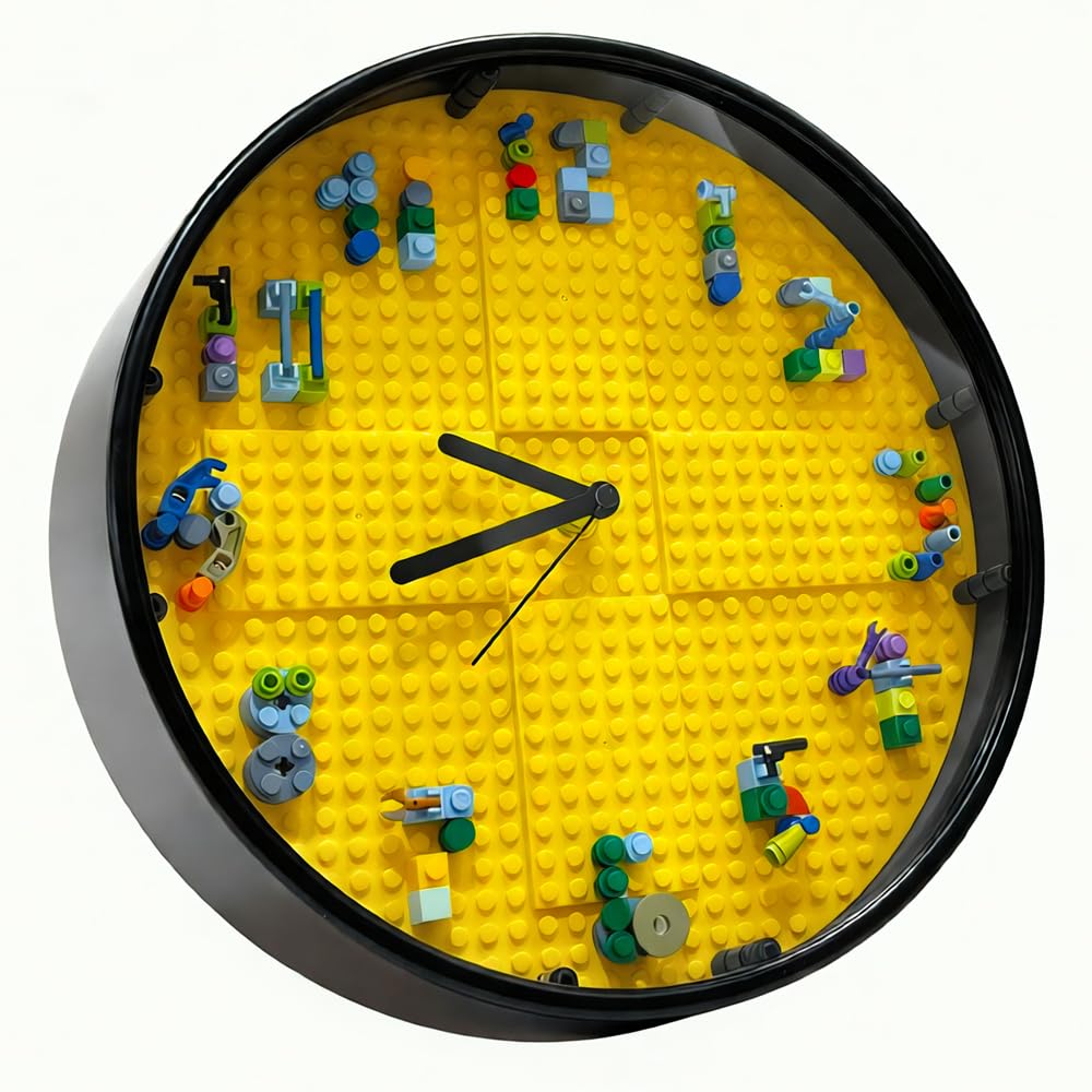 Kids' Creative STEM Educational Building Block Toy, Building Block Display Case, Fun Assembly Toy for Boys Aged 7 8, DIY Building Block Wall Clock, Craft Kit Set ，Birthday Gift for Kids Aged 9 10 12