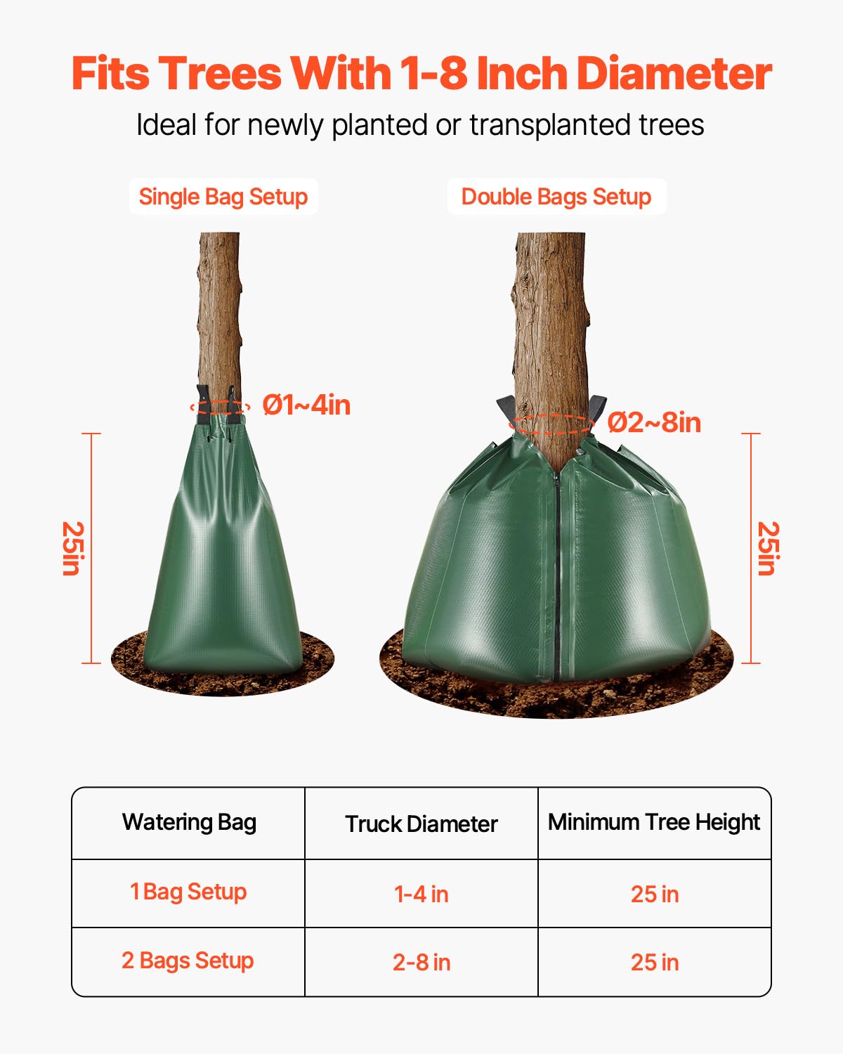 VEVOR Tree Watering Bag, 25 Packs 20 Gallons Watering Bags for New Trees, 5-9 Hours Slow Release Refillable Tree Drip Irrigation Bags with Zipper, Durable Tree Watering System for Deep Root Targeting