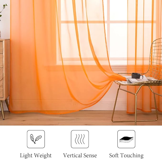 MIULEE 2 Panels Solid Fall Color Sheer Window Curtains Elegant Window Voile Panels/Drapes/Treatment for Bedroom Living Room (54X96 Inches Orange)