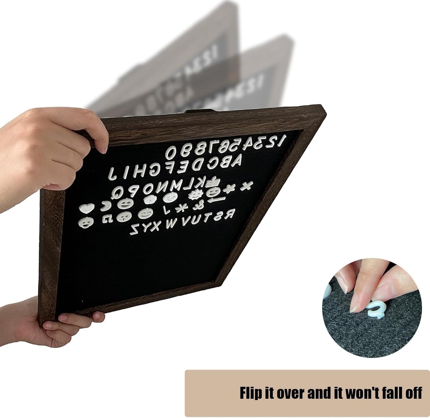 Felt Letter Board 12x16" – 680 Letters, Numbers & Symbols, Wall Mount or Stand Display, Changeable Message Board for Quotes & Notes, Home/School/Office/Hotel/Restaurant/ Coffee Shop, 1 Storage Bags, Dark Brown Wood Frame