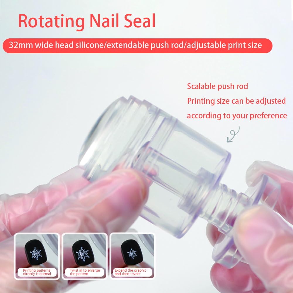 Vantico Professional Rotating Nail Art Stamper Kit, Clear Silicone Head, Adjustable Pattern Size, DIY Manicure Tool with Cleaner stamper’s Sensitive Skin Friendly,for Home Salon