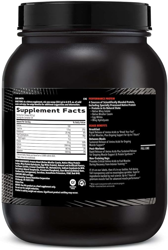 GNC AMP Sustained Protein Blend | Targeted Muscle Building and Exercise Formula | 4 Protein Sources with Rapid & Sustained Release | Gluten Free | Fruity Crisps | 28 Servings
