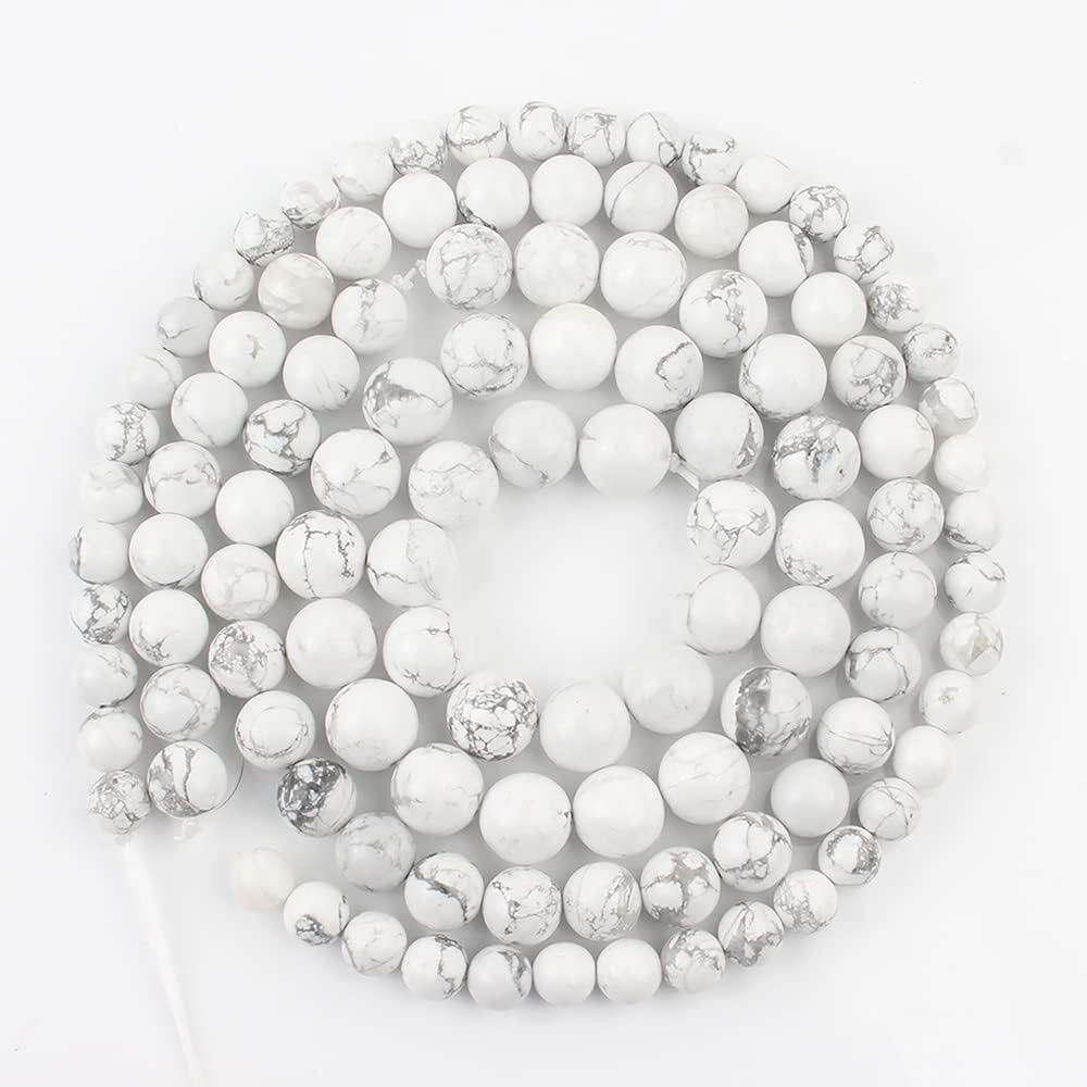 About 60pcs 6mm Natural Stone Beads White Howlite Beads Crystal Gemstone for Jewelry Making, DIY Bracelet Necklace