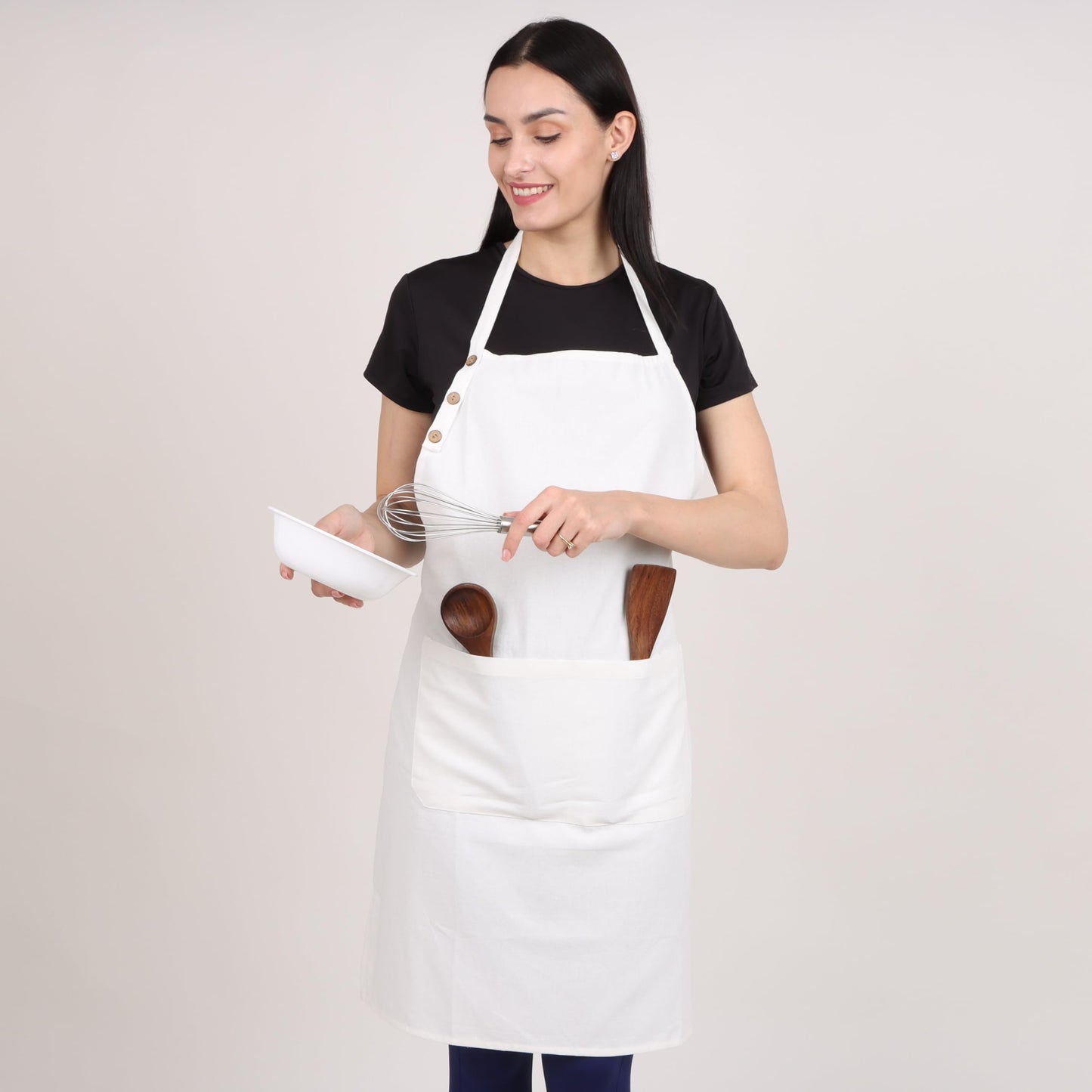 Natural Craft 2 pack Cotton Kitchen Apron, White, 33 Inches Long, 2 Pockets, Adjustable, Machine Washable