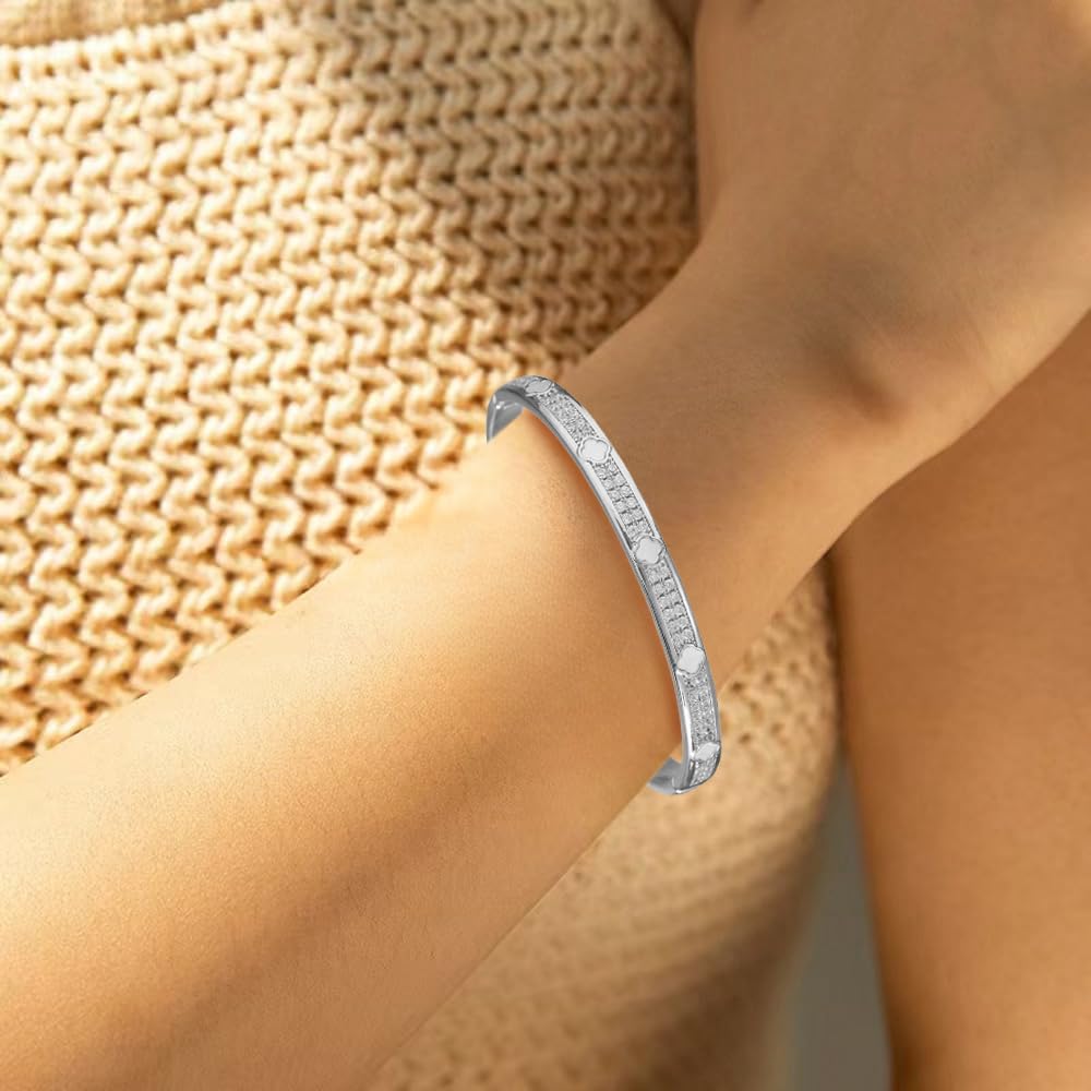 18K White Gold Plated Clover Bangle Bracelet for Women Personalized Cubic Zirconia Bracelets Love Bangles Crystal Bracelets Gifts for Her (white gold)