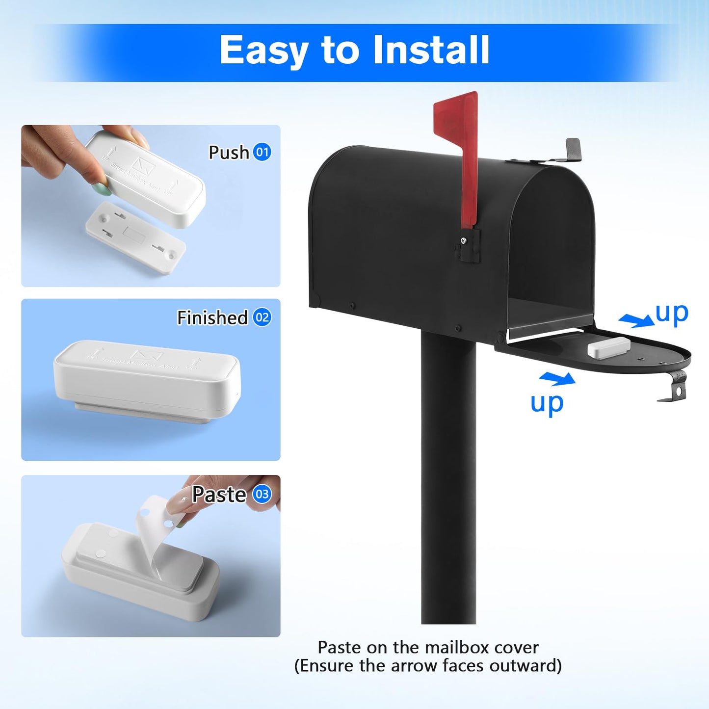 Smart Mailbox Sensor with WiFi,Mailbox Alert for Delivered Mail,500 ft Long Range Wireless Mailbox Alarm with LED Light and Sound Reminders,Mailbox Security System 2.4G WiFi Compatible