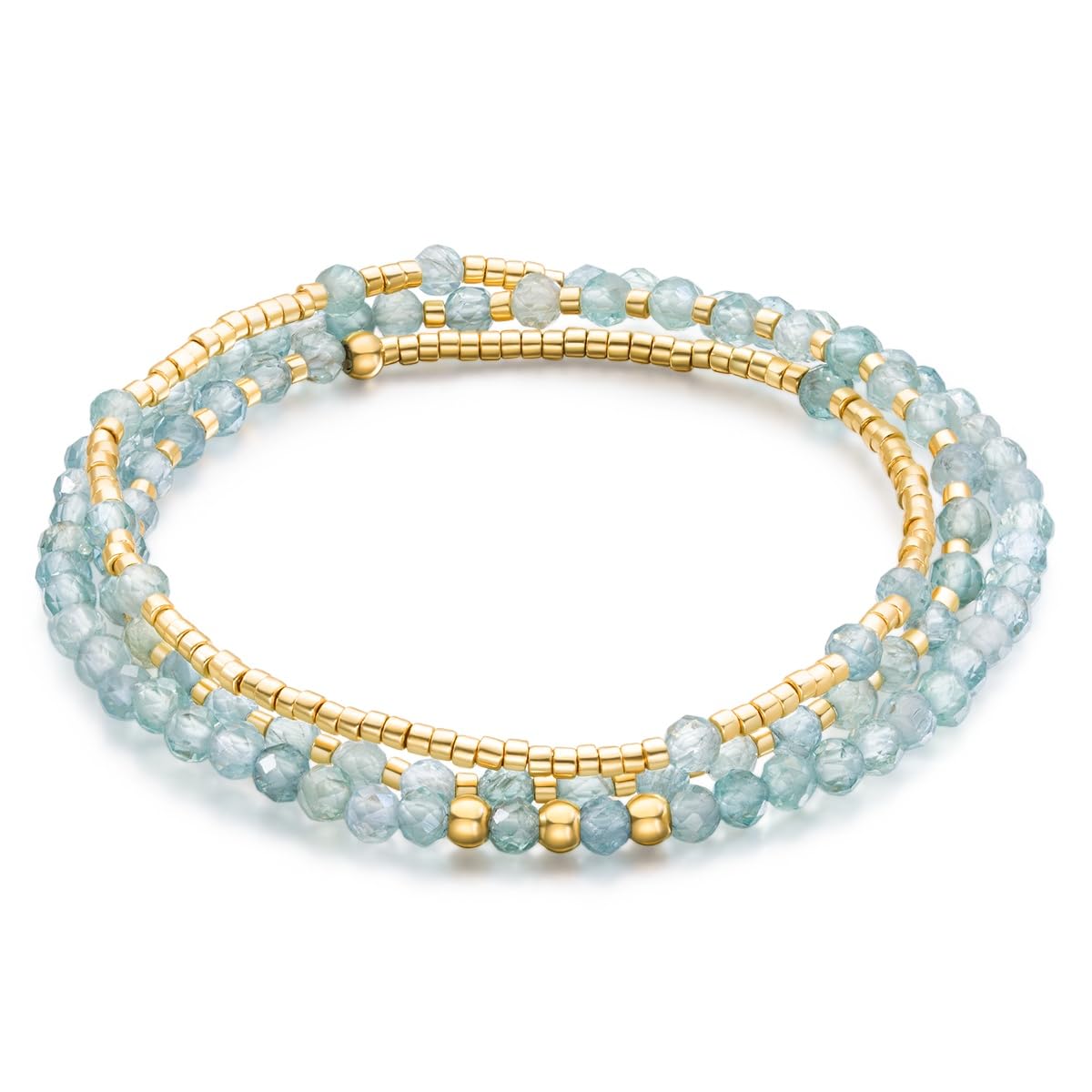 POMODA Beaded Bracelets Stack for Women Small Beaded Stretch Stone Bracelets Stackable Gemstone Crystal Dainty Boho 14K Gold Plated Beads Anklets Necklace Summer Jewelry for Women