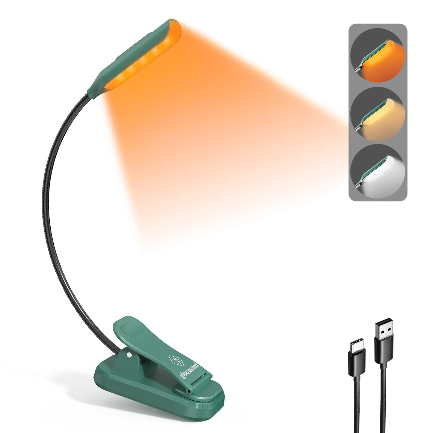 Glocusent Willow Book Light for Reading in Bed, 10LED Bright Reading Light, 3 Colors & 3 Brightness, Rechargeable Book Light Lasts for 80hr, Lightweight Clip on Book Light, Perfect for Book Lovers