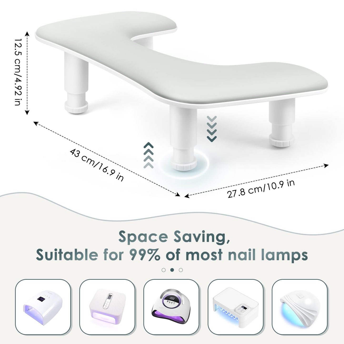 Manicure Arm Rest for Nails Tech: U-shaped Adjustable Nail Armrest - Gray PU Leather Hand Stand Rest for Manicurists