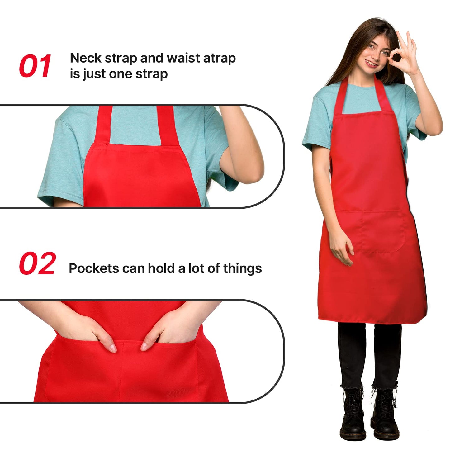 Syhood 18 Pack Bib Apron Bulk Unisex Plain Adjustable Apron with Pocket for Chef Cook Craft Kitchen Painting(Red)