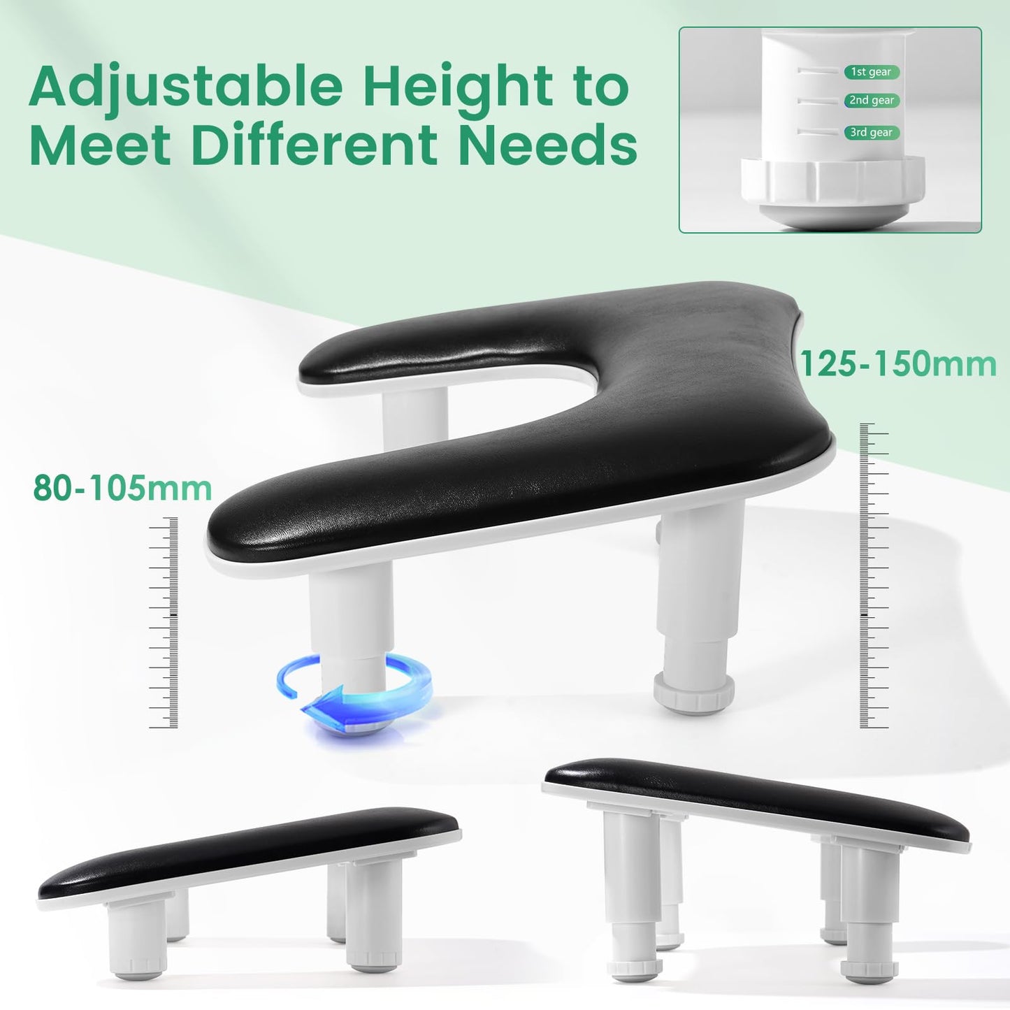 Big Arm Rest for Nails Tech: 2nd Generation U-Shaped Manicure Nail Rest Stand Height Adjustable Armrest Microfiber PU Leather Hand Rest Pillow for Acrylic Nails (Black)