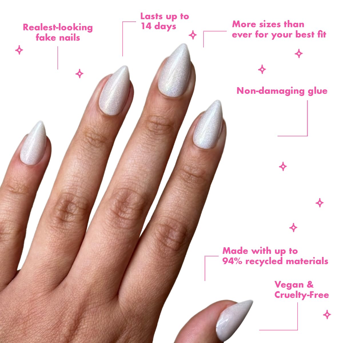 Olive & June Maximalist Instant Mani Press-On Nails (Glue) | 42 Fake Nails, 21 Sizes | Non-Toxic, Long-Lasting Big, Bold Gorgeous Realistic Look | Medium, Stiletto | Neutral Iridescent Velvet