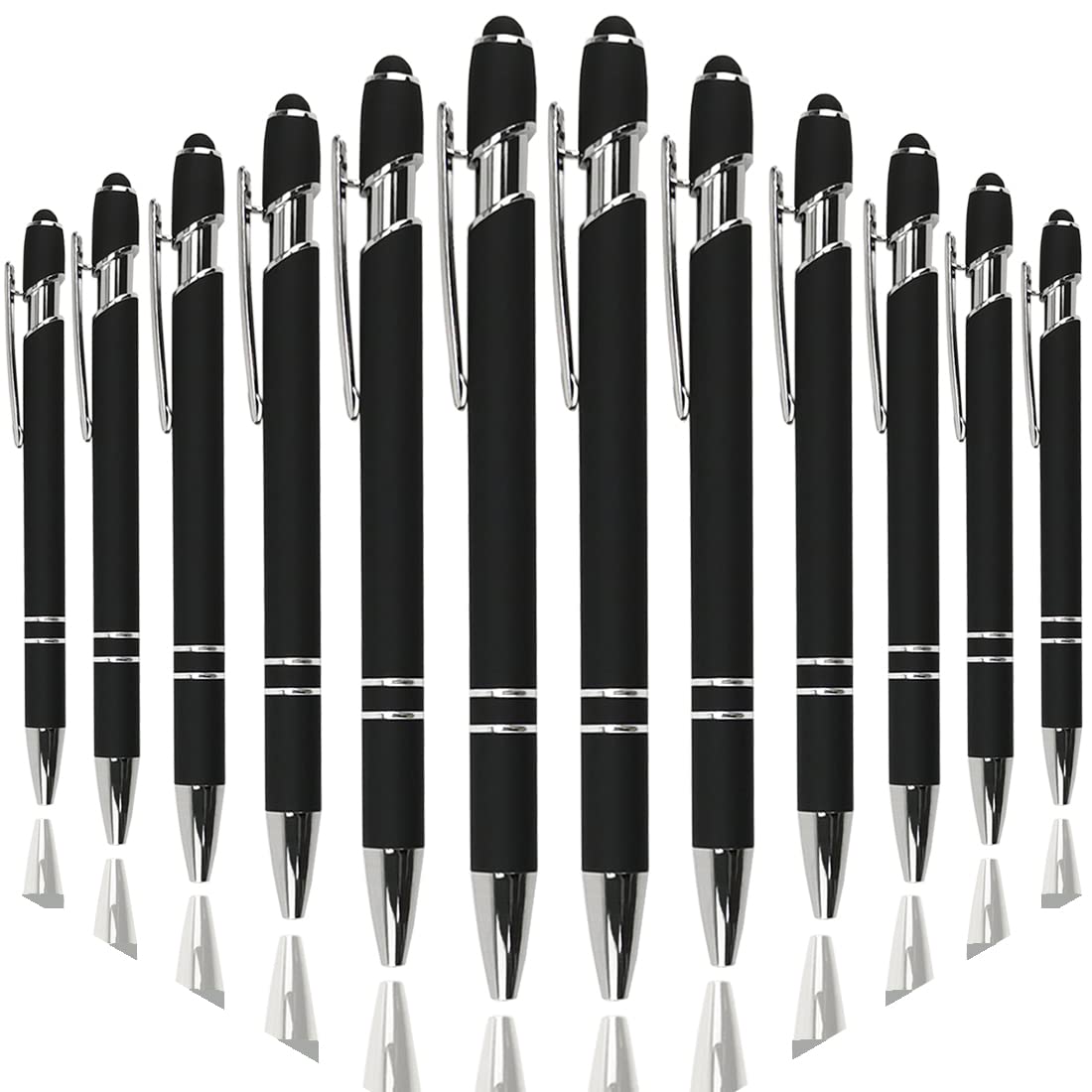 Oddmoal Ballpoint Pen with Stylus Tip, Soft Touch Click Metal Pen, 1.0mm Medium Point, Black Ink, 12 Count(Black)