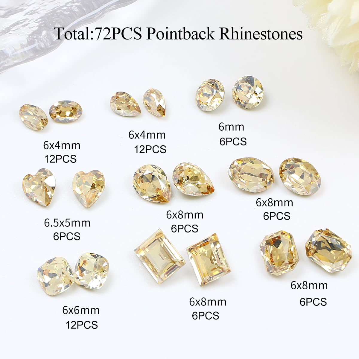 DONGZHOU 72pcs Mix Shape Nail Art Rhinestone,7 Styles Glass Nail Rhinestones Pointback Nail Gems Shiny 3D Nail Charms for Nail DIY Decorations Crafts,Golden Shadow