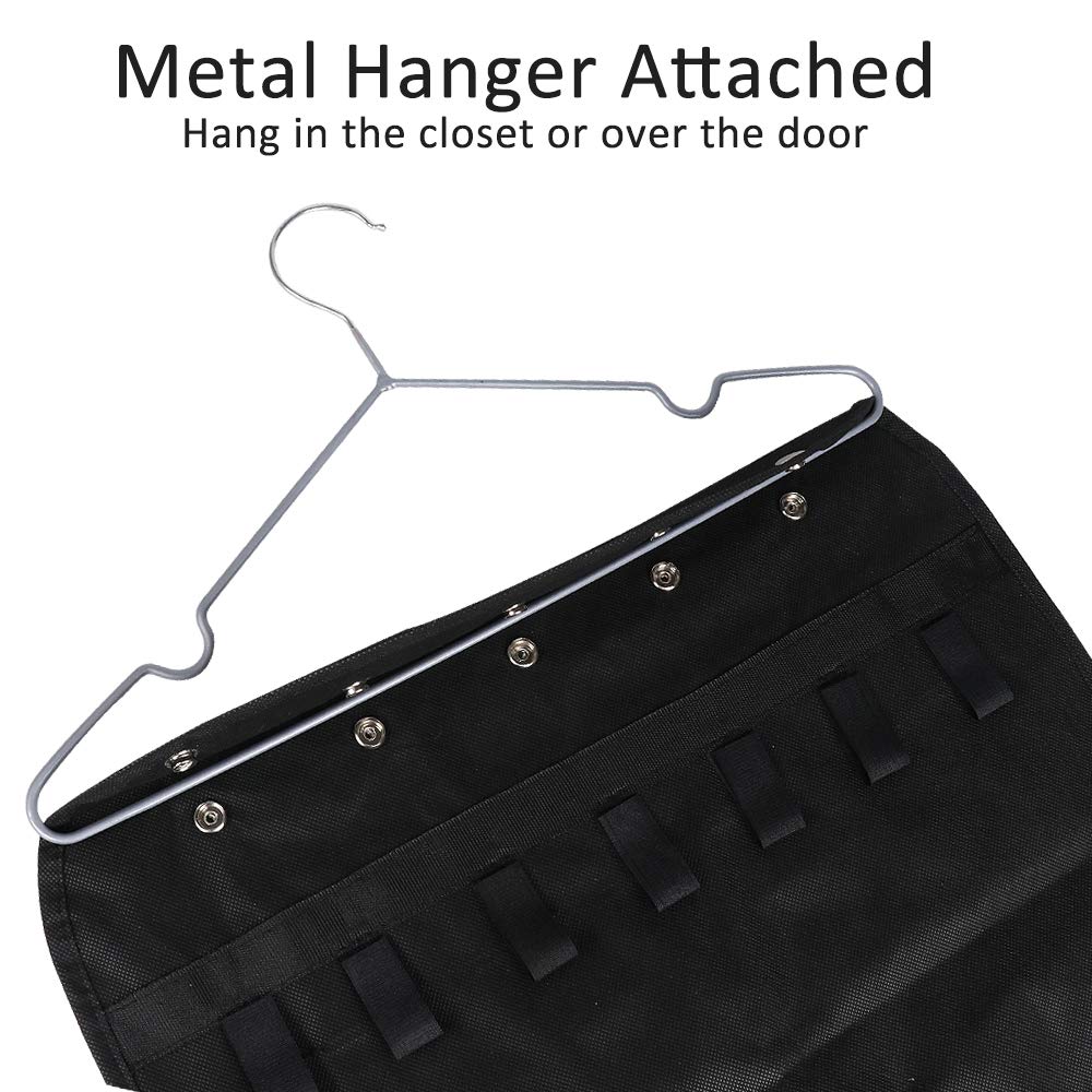 Forypretty Hanging Jewelry Organizer, Double-Sided 80 Pockets (40 Front + 40 Back), Closet & Hook Jewelry Storage, for Earrings, Necklaces, Bracelets, Rings & Pendants, Black