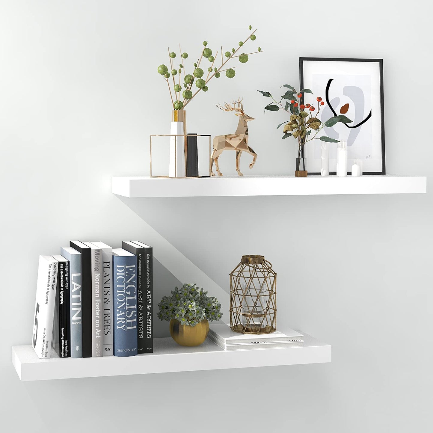 INHABIT UNION White Floating Shelves for Wall-24in Wall Mounted Display Ledge Shelves Perfect for Bedroom Bathroom Living Room and Kitchen Decoration Storage (Set of 2)