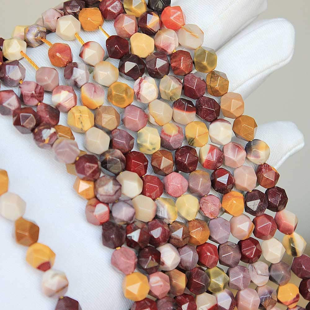 MJDCB Best Sellers Natural Stone Beads Faceted Polygon Moonkaite Jasper Crystal Energy Stone Healing Power for Jewelry Making(8mm)