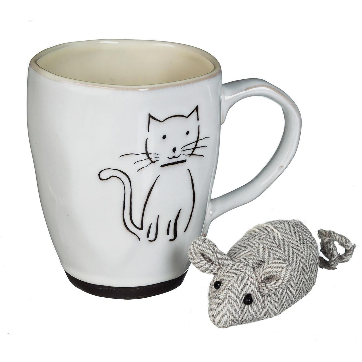 Cypress Home Pet Cat Ceramic Cup Gift Set Includes Mouse Cat Toy for Your Furry Friend Gift for Cat Lovers Kitty Mug - 6 x 4 x 5 Inches