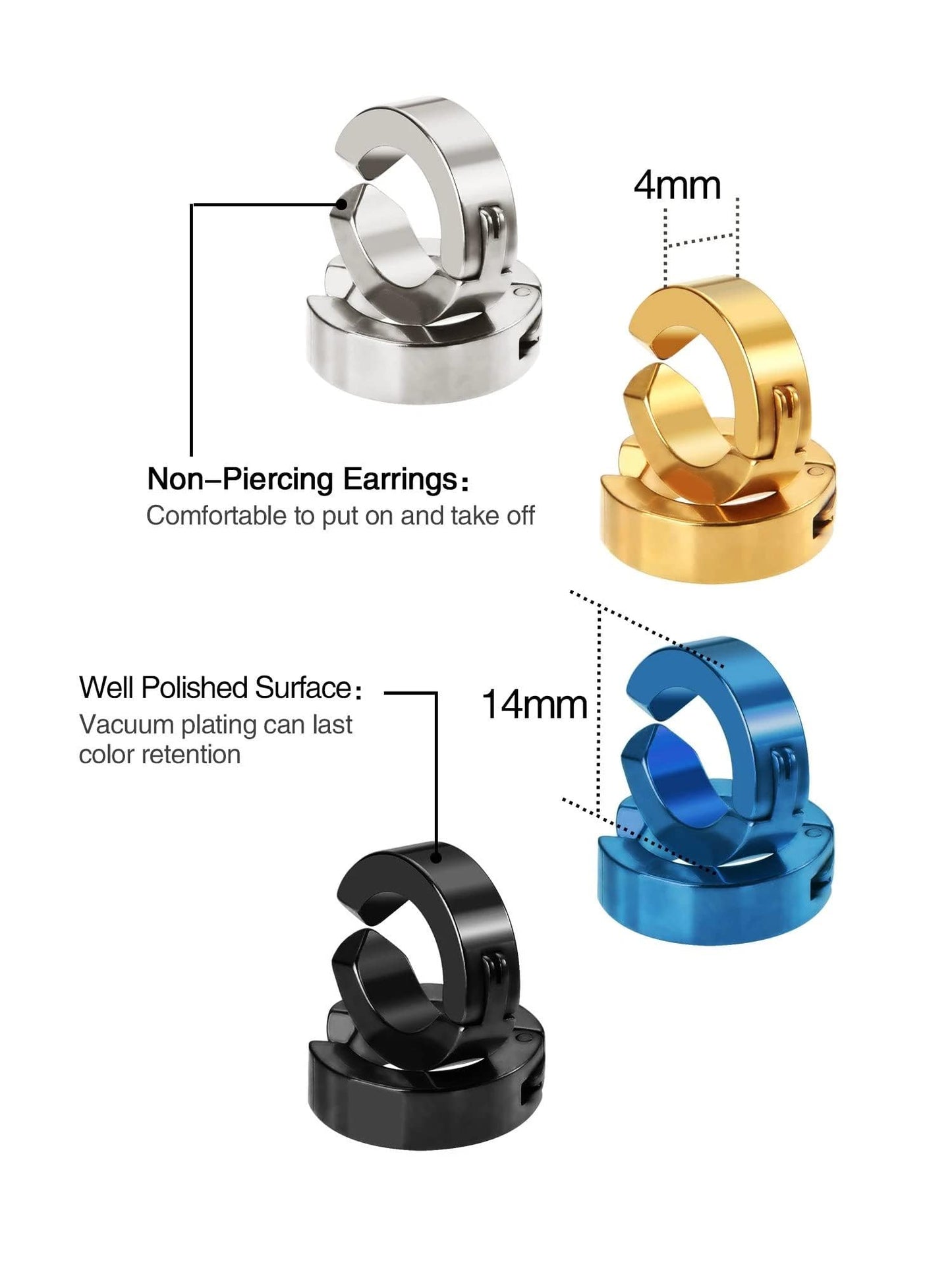 10 Pieces Non-Piercing Earrings Ear Clip Fake Ear Hoops for Men and Women Stainless Steel 5 Pairs