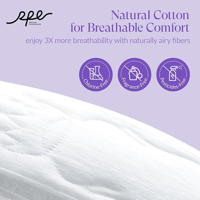 100% Organic Overnight Pads for Women, Ultra Thin Extra Heavy Flow Menstrual Sanitary Napkins with Wings Cotton Extra Coverage Period-Pads Super Absorbency Feminine Pad (Overnight, Size 5, 72 Ct)