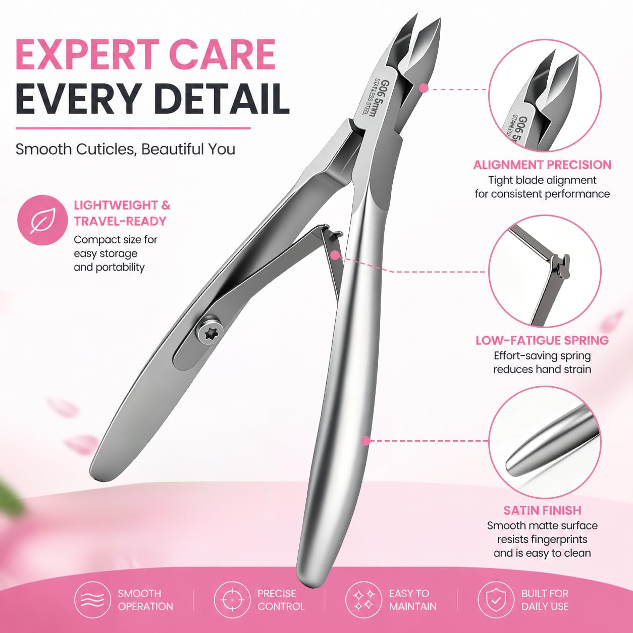 Professional Cuticle Trimmer Set – Includes Cuticle Nippers & Pusher, Stainless Steel Nippers for Manicure Pedicure, Nail Cuticle Clippers for Fingernails & Toenails, Perfect for Salon & Home Use