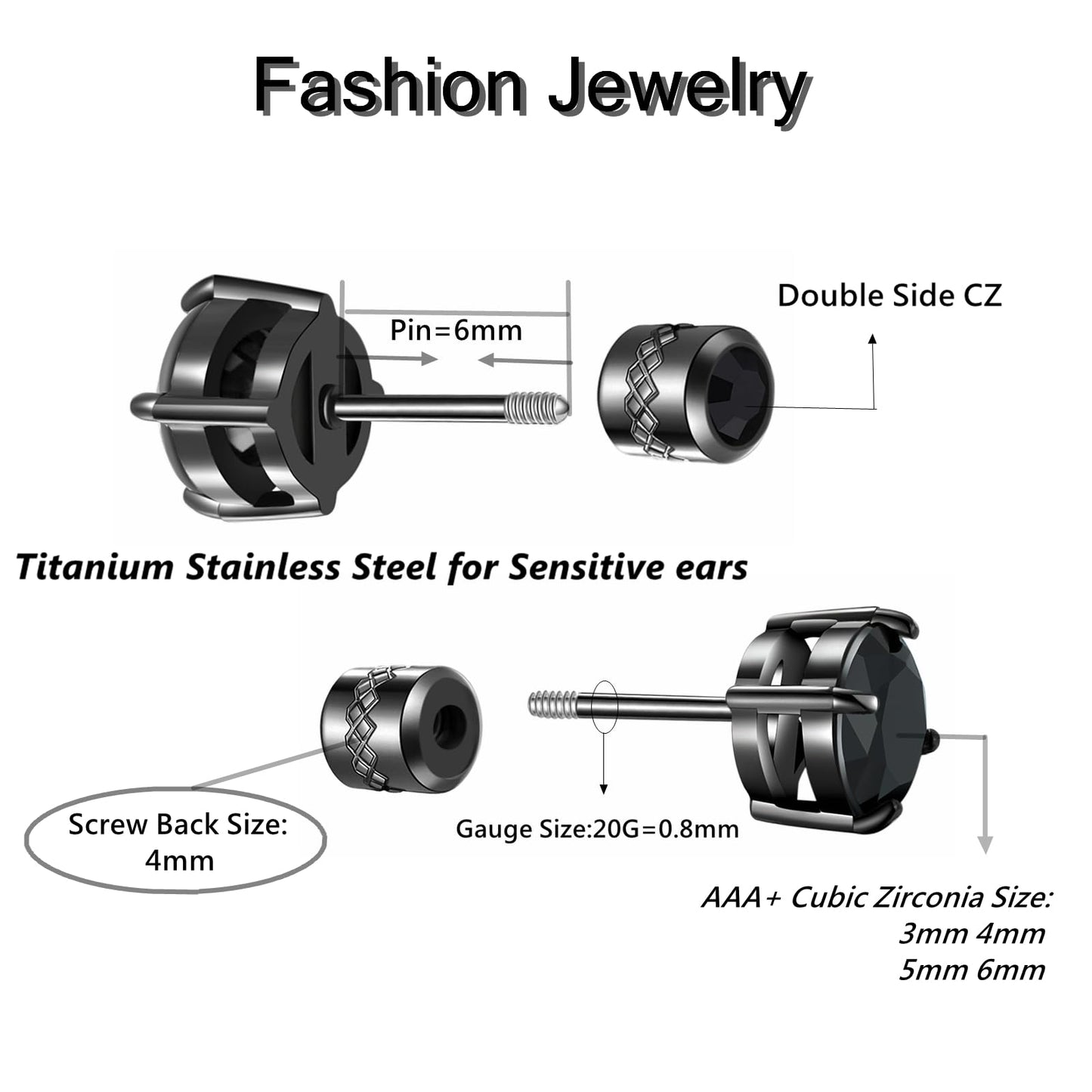 4 Pairs Titanium Hypoallergenic Red Stud Earrings for Sensitive Ears,Black 5A Cubic Zirconia Screw Back Stud Earrings for Women Men Surgical Stainless Steel Double Side Earrings red stud earrings