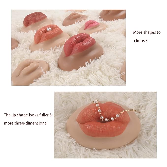 3D Silicone Fake Lips Large with Lipstick for Makeup Tattoo Practice Realistic Artificial Lip Mannequin for Beginners Artists (Charming Smiling Lip,Ivory White)