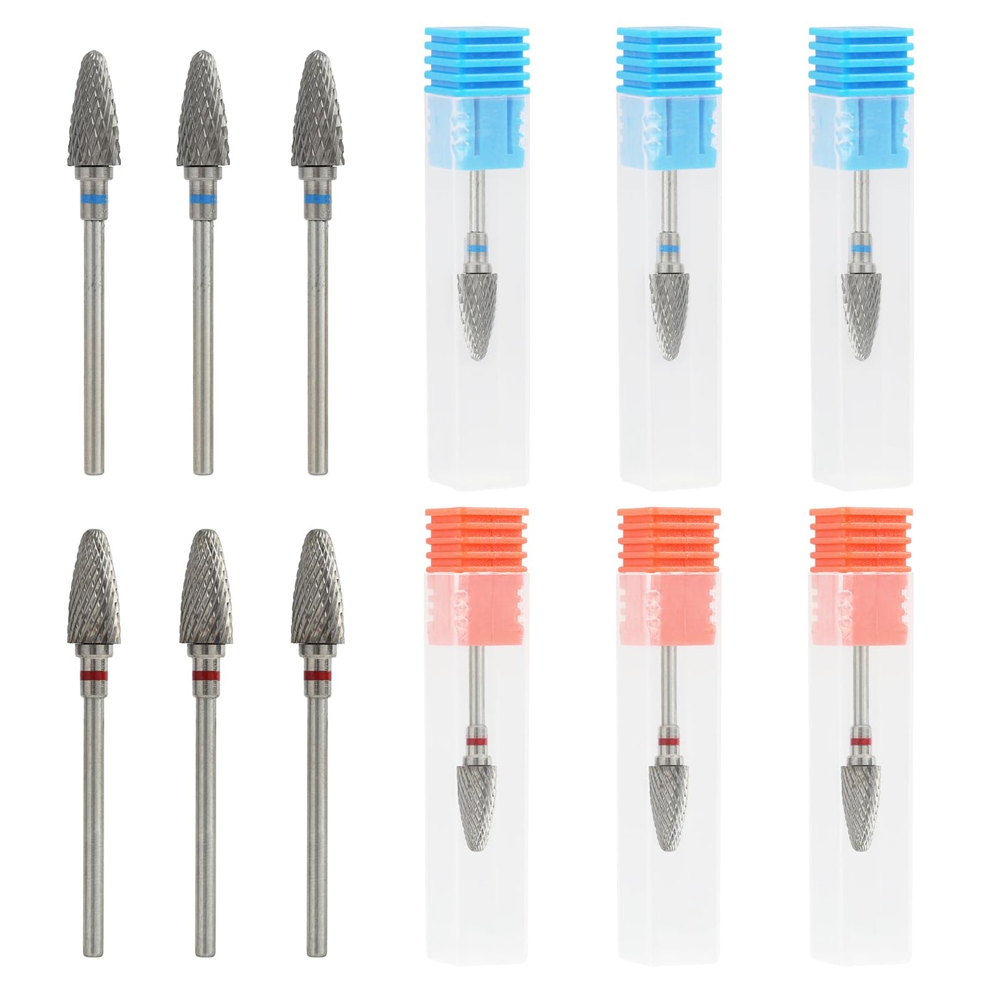 6 Pack 3/32" 5 in 1 Professional Carbide Nail Drill Bits Sets with Case, Tungsten Safety Drill Bits Tech Cuticle Bit Fast Remove for Manicurist Nail Salon Manicure Pedicure Gel Polishing (Round Head)